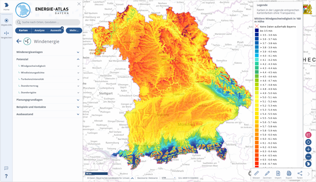 Windatlas in dem Energie-Atlas